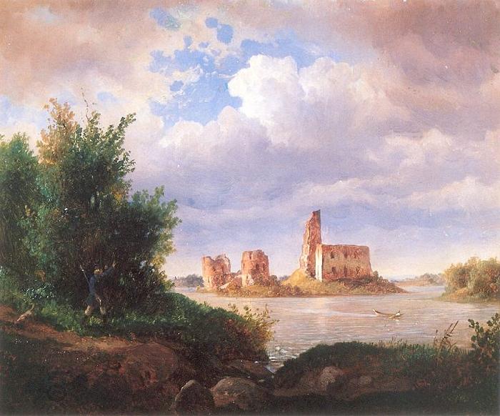 Wojciech Gerson Castle ruins in Trakai near Vilnius. China oil painting art